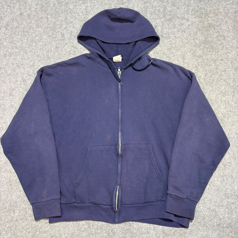 Vintage Hanes Premium Full Zip Hoodie Mens XL Navy Blue Fleece Sweatshirt 0684